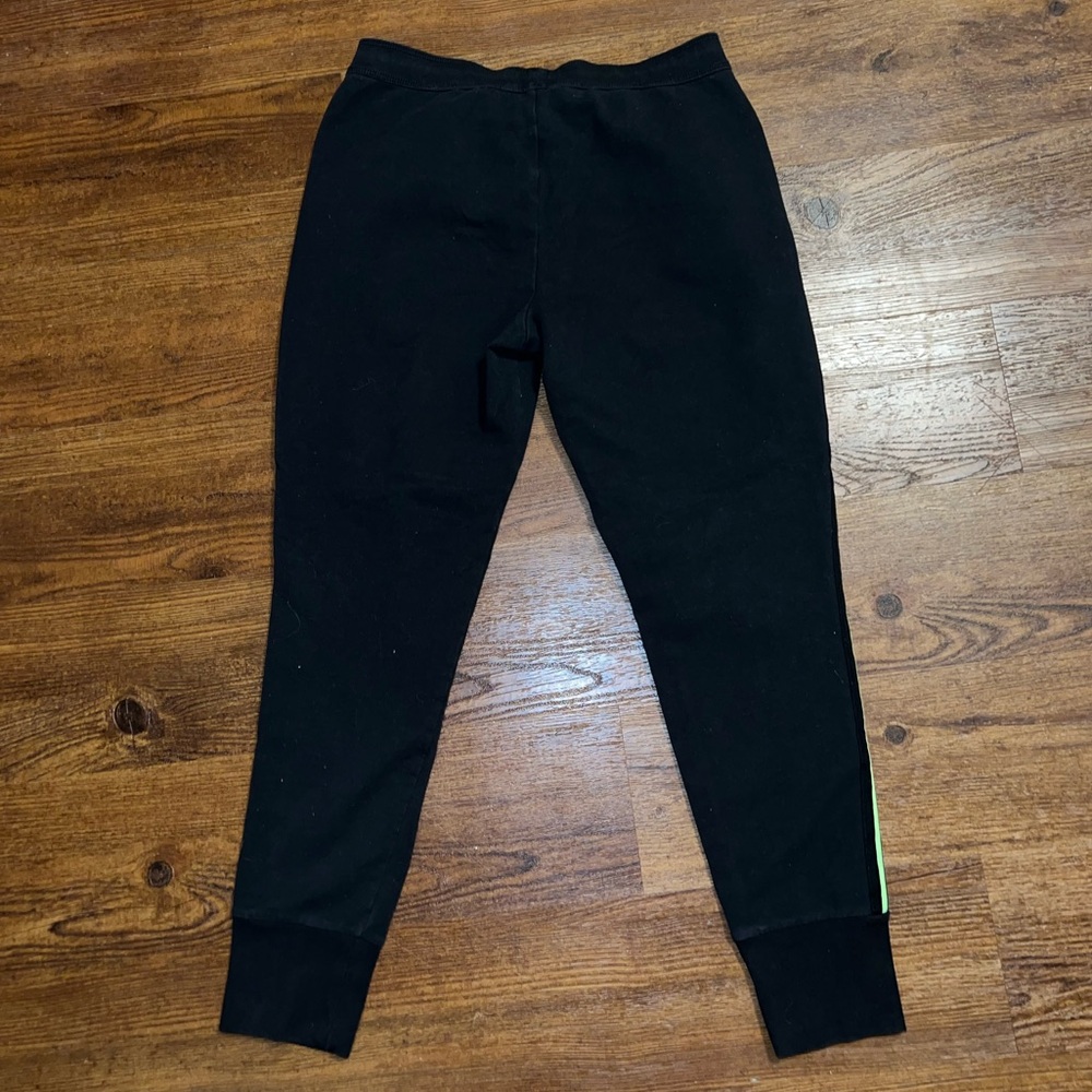 PINK Victoria's Secret Y2K Black Joggers Neon Green Logo Contrast Stripes Size S - Picture 3 of 7